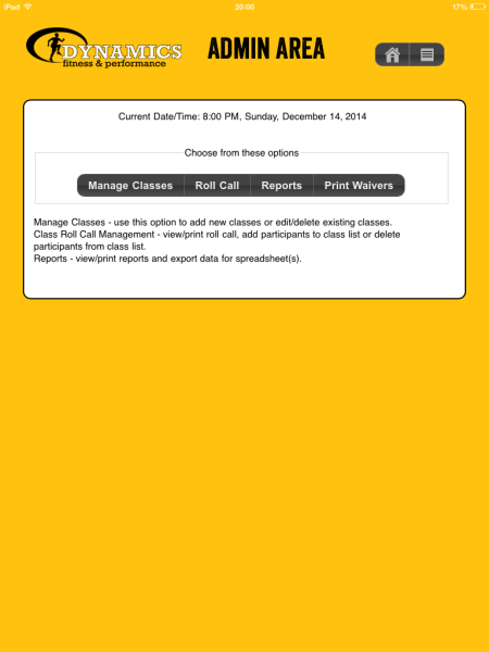 Dynamics Fitness Screen Shot Admin
