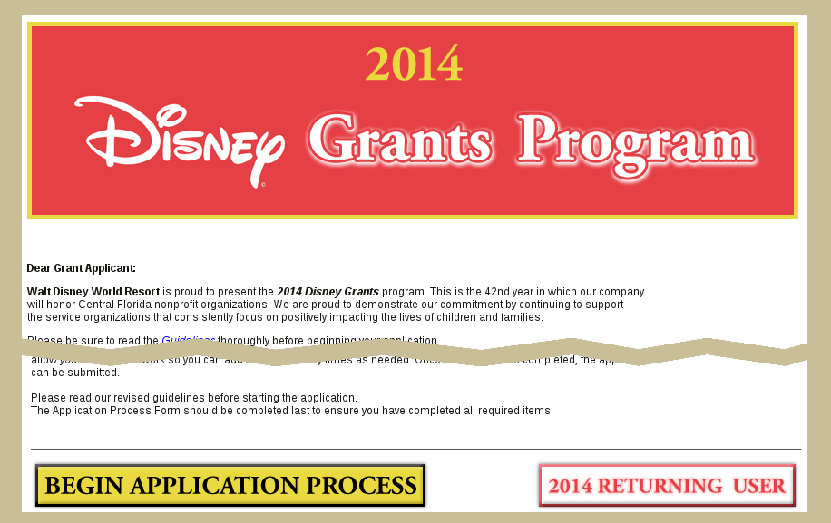 Disney 2014 Grant Program start page. Slide 4